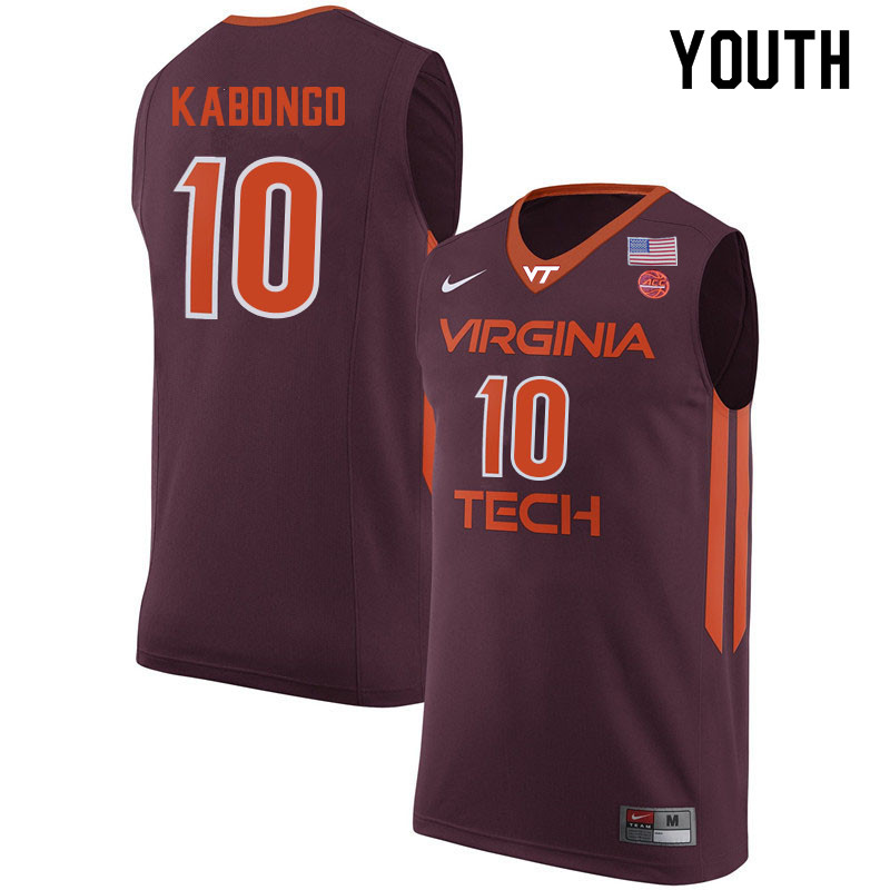 Youth #10 Jonathan Kabongo Virginia Tech Hokies College Basketball Jerseys Sale-Maroon